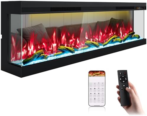 70" 3 Sided 3D Mirrored Electric Fireplace with Touchscreen, APP & Remote Control, Smart Built-in Linear Fire Places Insert 1500W Heater, Multi-Color Combinations,Cracking Sound, Timer - Thumbnail 2