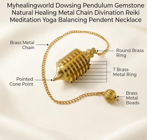 Image of 7 Ring Cone Brass Pendulum for Reiki Healing, Dowsing & Chakra Balancing - Divination & Meditation Tool for Energy Cleansing