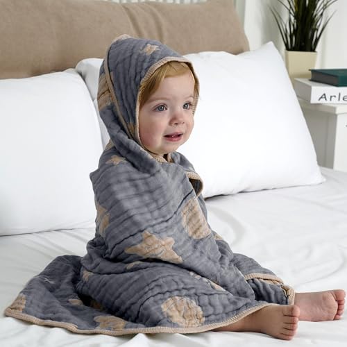 Image of HardNok Ultra-Soft Muslin Baby Hooded Towel - 32 x 32 Inches, Ideal for Bath & Beach, Suitable for Both Boys & Girls from Newborns to Toddlers