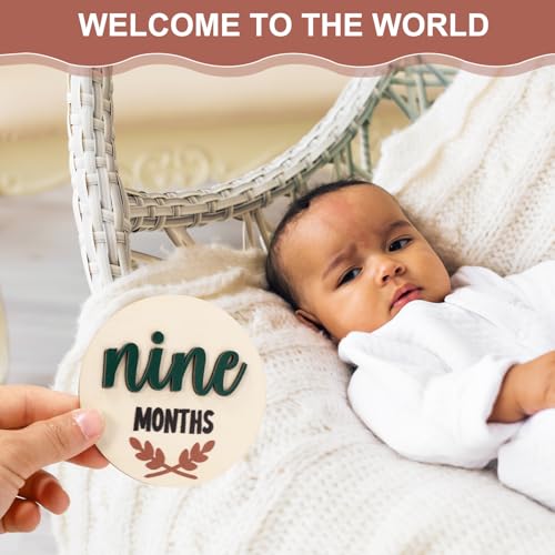 Image of 7pcs Wooden Baby Monthly Milestone Cards, Newborn Boy and Girl Announcement Signs 1-12 Months Discs Marker Cards Pregnancy Journey for Expecting Mom Gift