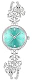 findtime Relojes analógicos para mujer, elegantes relojes de diamantes para mujer, aleación en forma de flor, resistente al agua, reloj de pulsera, azul