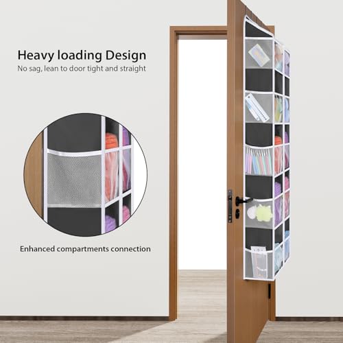 Image of Univivi Hanging Yarn Storage Organizer, Extra Large 5 Tiers Crochet Bag Organizer with Clear Deep Pockets, Over The Door Yarn Storage for Crochet Hook, Knitting Needles (Dark Grey)
