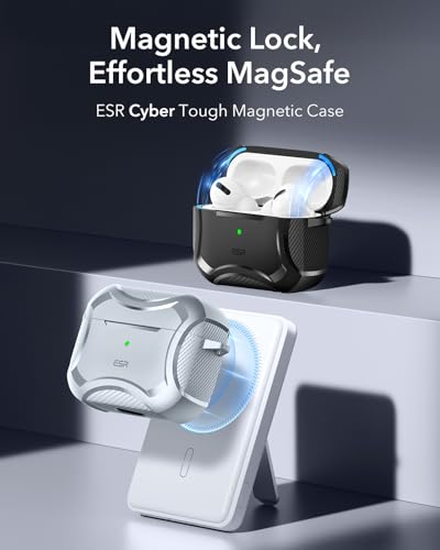Image of ESR for AirPods 4 Case, Compatible with AirPods 4th Generation Case (2024), Compatible with MagSafe, Powerful Drop Protection, Magnetic Lid, Cyber Series, Desert Titanium,Gray