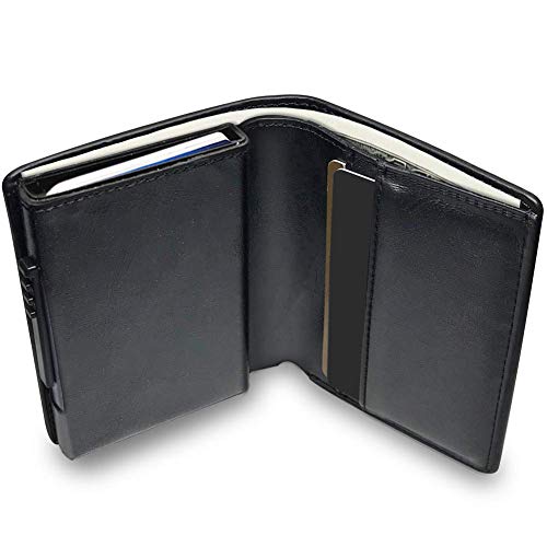 Dlife RFID Carte de Crédit Titulaire de Automatique Pop-up en Aluminium Blocage Étui PU Cuir Entreprise Slim Mini Porte-Monnaie, Portefeuille de Voyage Sécurité