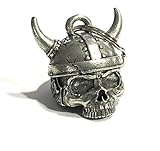 Bravo Bells Viking Helmet Skull Bell – Pewter Motorcycle Bell with Split Ring, Gift Pouch & Legend Card – Ride Protection Token for Bikers