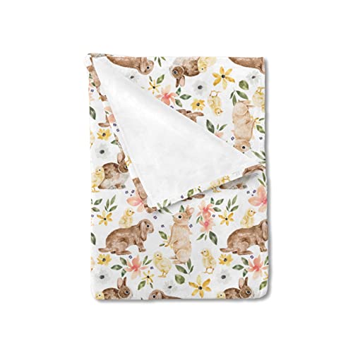 Image of HawSkgFub Baby Toddler Girls Bunny Chicken Floral Blanket Girl, Spring Easter Rabbit Flower Nursery Flannel Fleece Bed Swaddling Blankets, Soft Lightweight Newborn Kids Crib Bedding 30x40