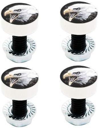 4 SM Silver Billet - License Plate Frame Fastener Tag Bolts - Bald Eagle BW Style-9856-5993