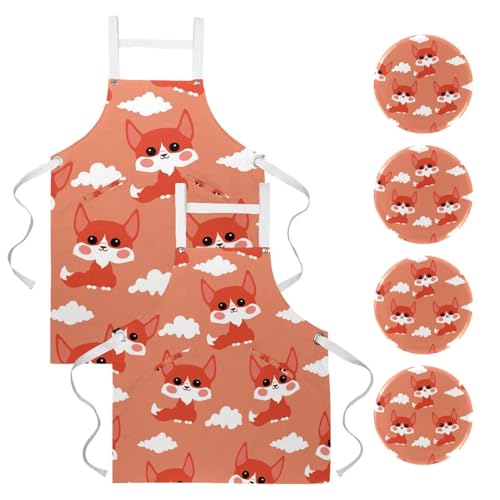 Tablier pour pâtisserie renards mignons anti-taches avec 4 broches incluses