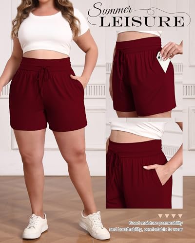 Neer 3 Pack Women's Plus Size Sweat Shorts, Cotton Drawstring Lounge Shorts Casual Summer Lightweight Soft Short with Pockets2