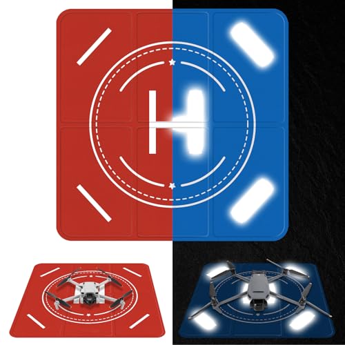 FPVtosky Nighttime Reflective Drone Landing Pad, Fast-fold Double Sided Waterproof Landig Pad Weighted for DJI Lito X1/Mini 5 Pro/ 4/3 Pro/Mini 4k / Mavic 4 / Air 3s/ Avata 2/ Neo/Flip
