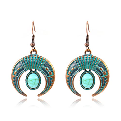 Silver Hoop Clip On Earrings Bohemian Vintage Tassel Drop Dangle Earrings For Women Girls Simulated Turquoise Earrings Fashion Geometry Dangling Jewelry Earrings Creepy Earrings (B, One Size) #TOP5