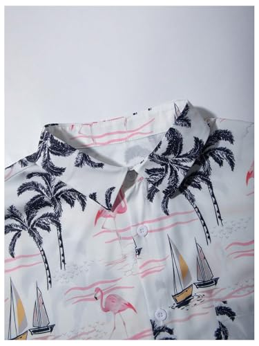 COZYEASE Conjunto de 2 peças havaianas masculinas de manga curta com botão e shorts de praia rosa co