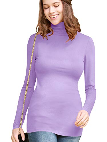 Image of Lock and Love Women's Turtleneck Top Lightweight Long Sleeve Slim Fit Pullover, Soft Rayon Stretch Layering Basic, S-3XL