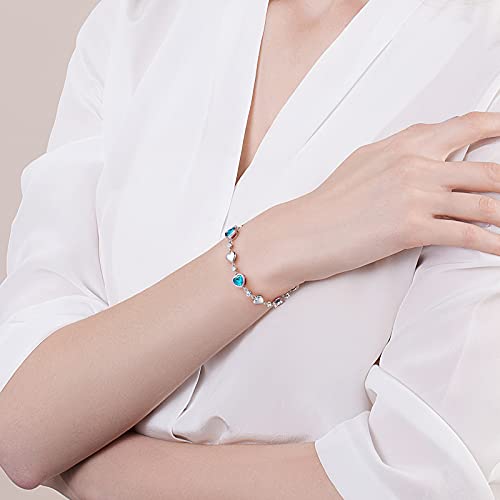 Carleen March Birthstone Bracelet 925 Sterling Silver Created Aquamarine Bracelet For Women Heart Shape Station Tennis Bracelet Gemstone Jewelry For Girls Wife Mom #TOP1