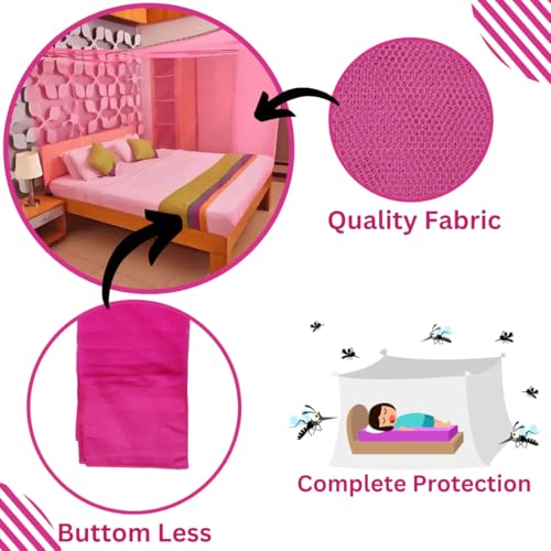 Image of RN Enterprise Mosquito Net, Polyester Material, Coloring Cotton Tape with Foam Bottom (Pink, Double Bed (5x7 Feet))