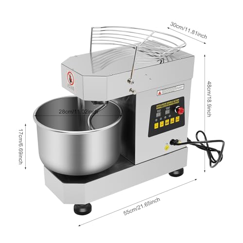 Commercial Food Mixer, 750W 110V Stainless Bowl Durable Electric Dough Kneading Machin, 12Qt Dual Rotating Dough Kneading Machine with Stainless Steel Bowl for Bakeries Restaurants Pizzerias