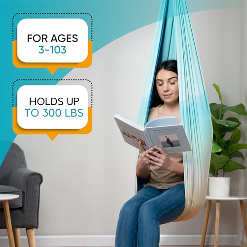 Image of Indoor Sensory Swing for Kids or Outdoor - Holds 300lbs, Double-Layer, & 360 Swivel, Calming Compression Therapy Swing Hammock for Kids & Adults with All Hardware - Sensory-Motor Toys & Gifts