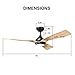 reiga 52-Inch DC Motor Ceiling Fan with Light & Remote, 3 Oak Color Blade Suit for Indoor/Outdoor, 6-Speed, 3 Color Temperature Switch