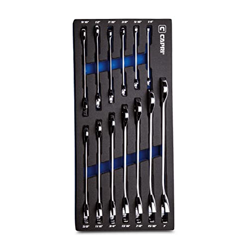 Capri Tools Angle Open End Wrench Set, 30° and 60° angles, 1/4 to 1 in. SAE, 13-Piece with Mechanic' Tray by Capri Tools - Used condition - US$120.41