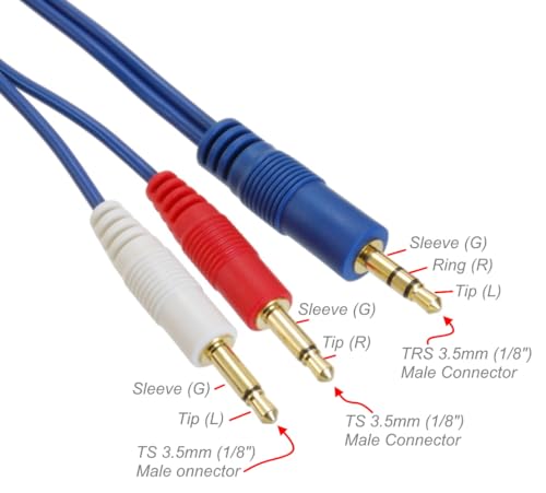 Cable auxiliar 3.5mm estéreo macho a doble mono macho 3.5mm 10 pies miniatura 6