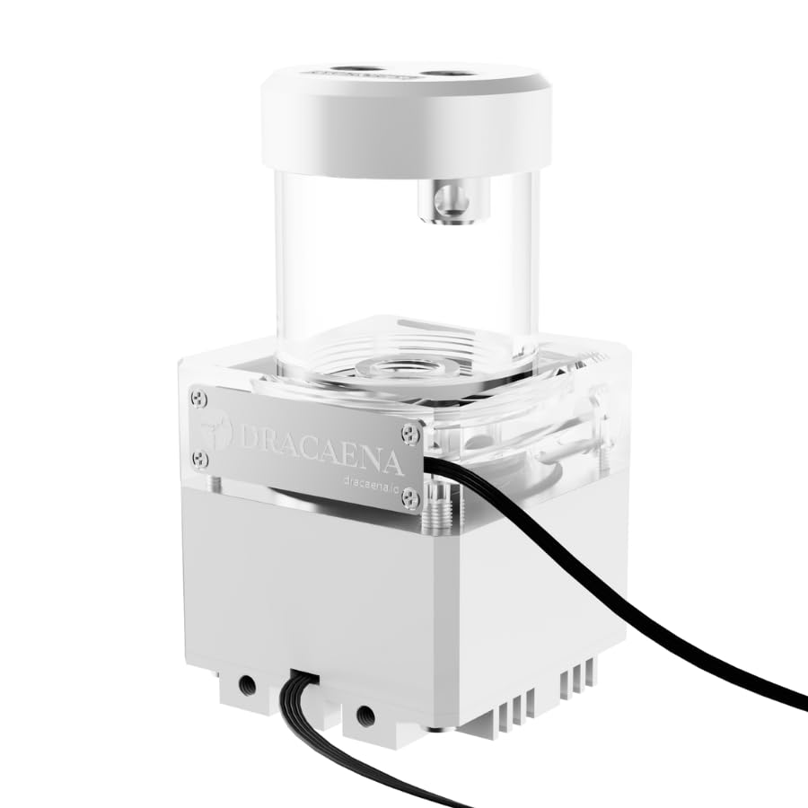 Image of dracaena.io High Flow 650L /H PC Water Pump Combo with Colorful LED and 65ml 50mm (1.9in) Reservoir - 12W, 0.7A, 65mm x 65mm x 115mm (2.6 x 2.6 x 4.5in), White