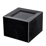 NZVCN 100 Pack Black Plastic Square Dessert Plates, 6.5' Disposable Salad Plates Heavy Duty Plates for Party, Wedding, Christmas, Easter