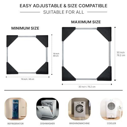 Image of PUREAGLE Stainless Steel Premium Heavy Duty Adjustable 24-Wheel Trolley Stand for Washing Machine (6,7,8,9 kg) - Front & Top Load Compatible, Refrigerator Single & Double Door & Dishwasher |