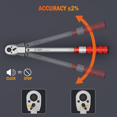 VANPO Adjustable Torque Wrench, 10-170 Ft-Lb/13.6-230.5 Nm, 38MM Open End, 1/2 Inch Drive With Interchangeable Jaw & Ratchet Head for HVAC, Car, Moto, Heat Pump Piping