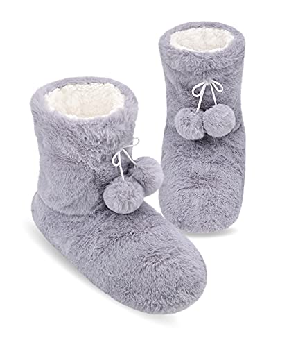 Image of DICUIRD Womens Thick & Warm Slipper Socks with Grippers - Christmas House Slippers