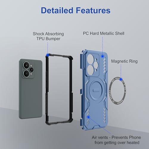 Image of amazon basics Back Case Cover for Realme 15 5G | MagSafe Case with Built-in Metal Ring | Supports MagSafe Charger, Wallet & Car Mount | Shockproof Hybrid PC + TPU | Blue