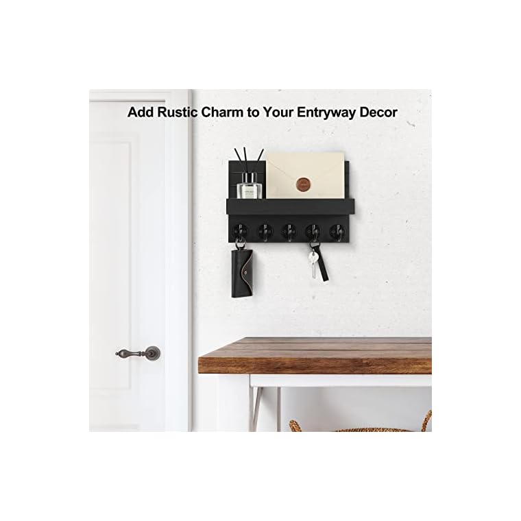 Lwenki Key Holder for Wall, Decorative Key and Mail Holder with Shelf Has Large Hooks for Bags, Coats, Umbrella â Paulownia Wood Key Hanger with Mounting Hardware (9.8âW x 6.7âH x 4.2âD) - Image 5