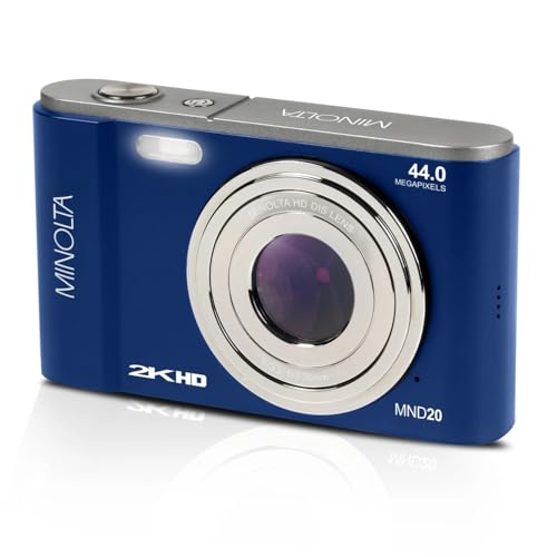 Minolta MND20 44MP Digital Camera – 2.7K Ultra HD Video, 16X Digital Zoom, Anti-Shake Stabilization, Time Lapse, Face Detection, 2.9-inch LCD Display – Lightweight Compact Camera (Blue) by Minolta - Used condition - US$41.75