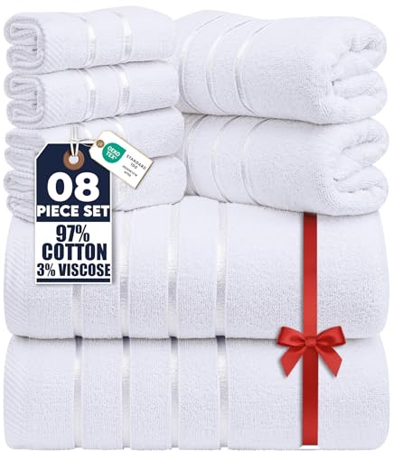 Utopia Towels - 8er-Pack Handtuch-Set mit Aufhängeschlaufe aus 97% Baumwolle, saugfähig und schnell trocknend 2 Badetücher, 2 Handtücher, 4 Waschlappen (Weiß)