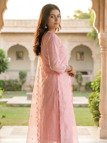 Image of INDO ERA Women's Silk Blend Embroidered Thread Work Kurta & Pant with Dupatta Set | Suit Set For Women