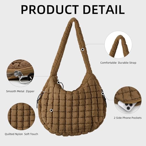 Image of Puffer Quilted Shoulder Bag Large Puffer Tote Bag for Women,Hobo Quilted Tote Bag Crossbody Shoulder Handbags Puff Purse