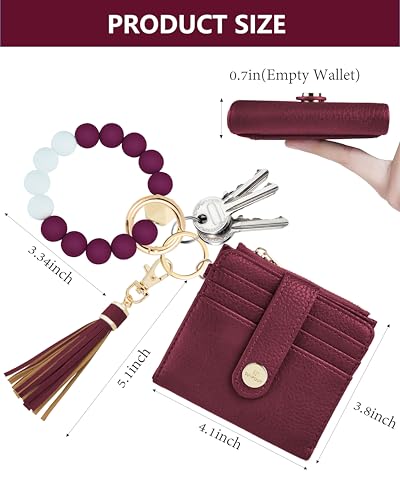 Image of Keychain Wallet Wristlet for Women,RFID Small Wallet | Wallet Wristlet with Zipper Coin Pocket,Vegan Leather Card Wallets for Women, 2 ID Window,Gift