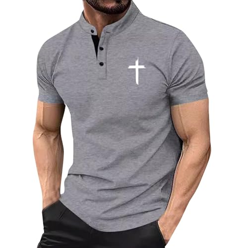 Polo Henley décontracté homme, t-shirt été col montant et imprimé graphique