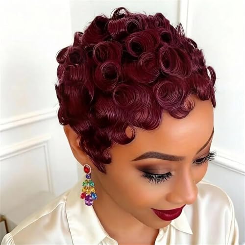 Short Voluminous Wavy Human Hair Wig For Women Full Machine