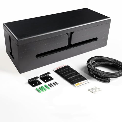 HomeBliss Scatola di gestione dei cavi grande nera - elegante organizer per cavi, correttore di cavi e scatola di gestione dei cavi