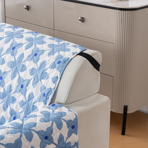 Image of House of Quirk 'Mughal Series' Anti-Slip Sofa Cover Mat with Pocket | Polyester Couch Protector for Pets, Kids & Spills (Indigo Motif, 180x210cm, Four Seater)