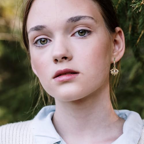 Evil Eye Dangle Hoop Earrings, Gold-Plated with Rainbow CZ Crystals, Fashion Drop Earrings4
