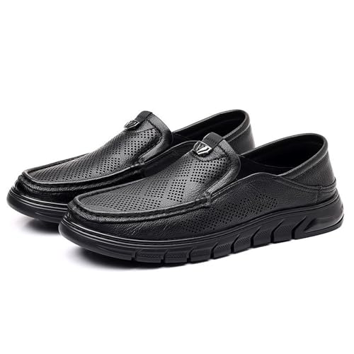 Mens Slip On Perforated Leather Loafers Summer Breathable Lambskin Soft Sole Casual Shoes Lightweight Driving Shoes