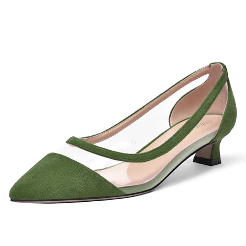 AMBELIGHT Womens All Weather Pointed Toe Solid Slip On Office Suede Kitten Low Heel Pumps Shoes 1.5 Inch