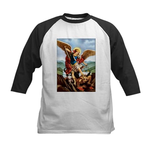 CafePress Saint Michael The Archangel Baseball Jersey Kids Cotton Baseball Jersey, 3/4 Raglan Sleeve Shirt Black/White