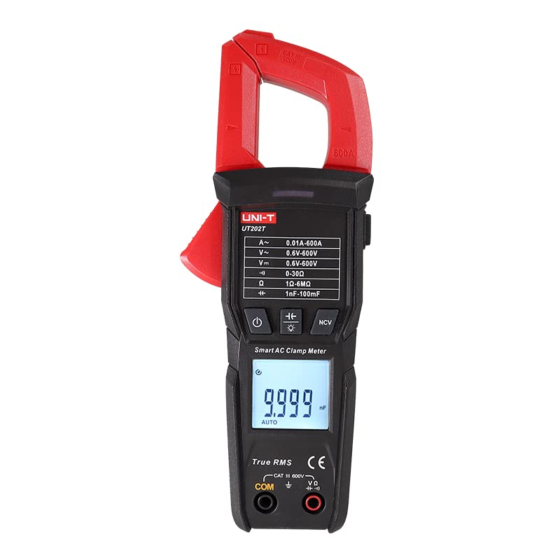 Multímetro pinza amperimétrica digital UNI-T UT202B UT202BT 600A AC y DC con medición de voltaje, temperatura y frecuencia, rango automático (modelo UT202T) miniatura 1