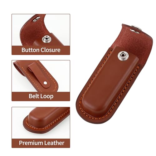 Image of Pocket Knife Sheath, 4 inch Folding Pocket EDC Knife Case, Portable Pouch Knife Leather Holster with Snap Closure and Belt Loop, Accessory for Outdoor Climbing, Camping, Cycling and Hiking, Brown