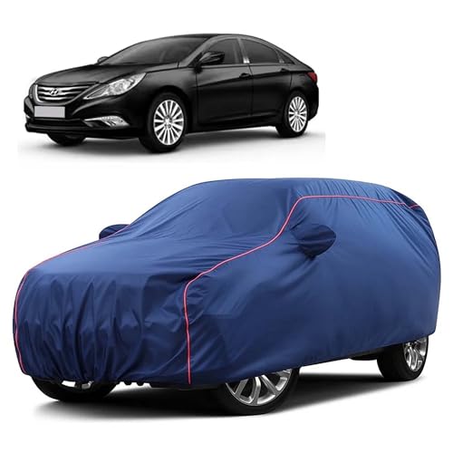 Image of Sulfar 100% Water Resistant Car Body Cover Compatible with Mirror for Hyundai Sonata Transform (Triple Stitched, Full Bottom Elastic, Blue Taffeta with Red Piping)