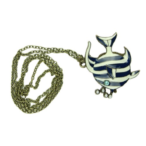 Voberry Bronze Chain Blue and White Stripes Bubbling Angelfish Swim Tropical Fish Pendant Necklace Voberry Bronze Chain Blue and White Stripes Bubbling Angelfish Swim Tropical Fish Pendant Necklace
