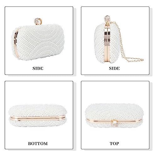 Image of Fecialy Pearl Clutch Purses for Women Wedding Crystal Beaded Evening Handbags Clutch with Pearl Chain