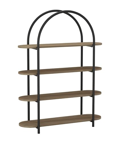 Image of URBNLIVING 4-Tier Arched Wooden Shelving Unit - Industrial Bookcase with MDF Shelves & Steel Frame - Stylish Storage for Home & Office, Oak